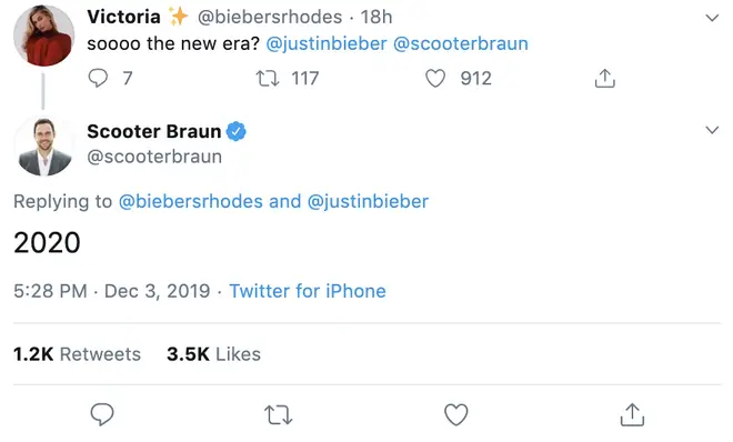 Scooter Braun confirmed Justin Bieber's new music in 2020
