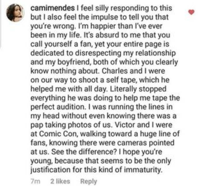 Camila Mendes responded to split rumours in 2018