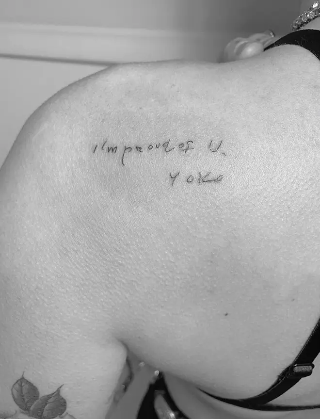 Miley's inked Yoko Ono note