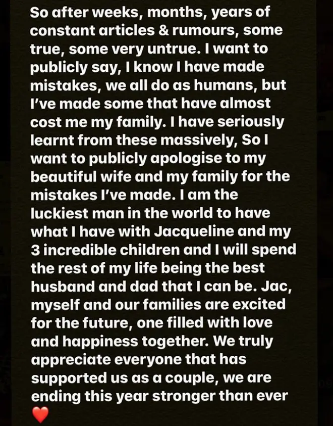 Dan Osborne issued this statement to say sorry to his wife