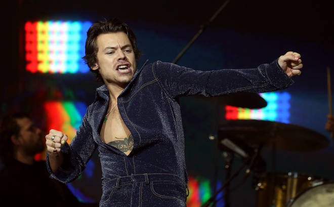 Harry Styles performing on stage at Capital’s Jingle Bell Ball 2019