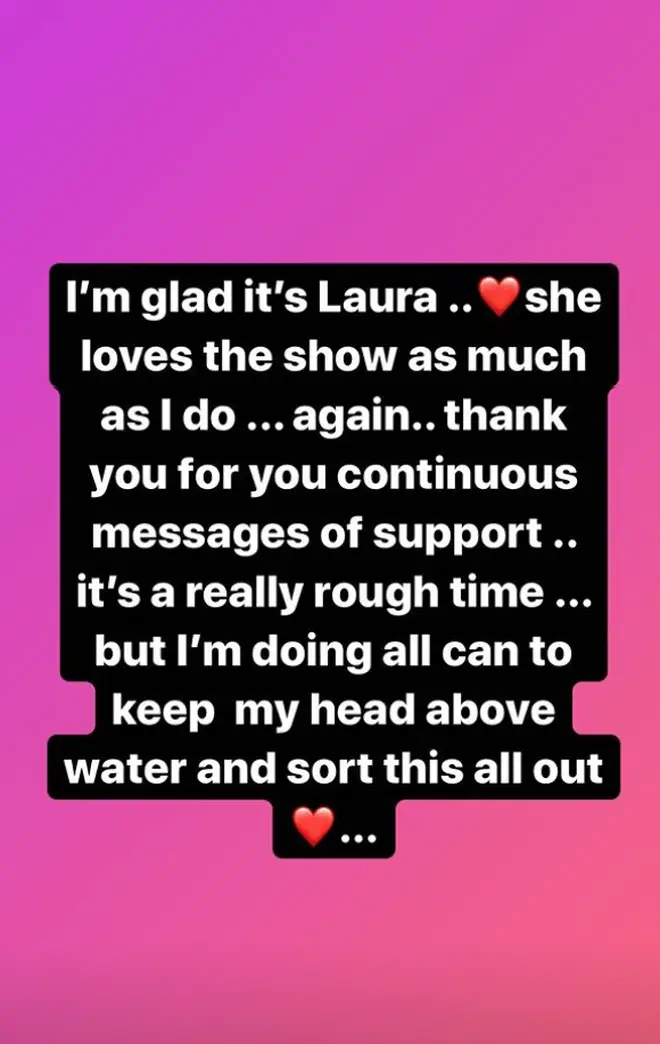 Caroline Flack posted a message to congratulate Laura Whitmore and thank fans for their support