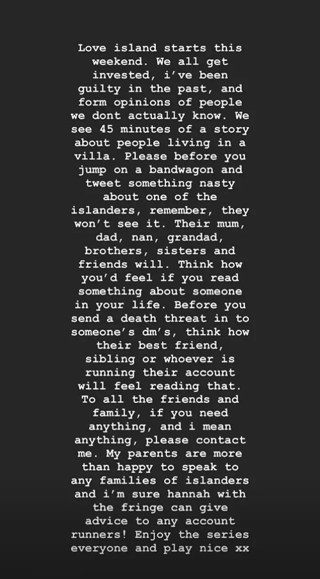 Amy Hart shared this lengthy post on her Instagram Stories