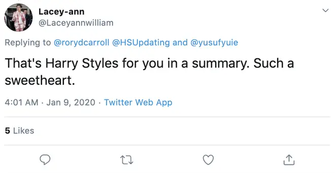 Fans took to Twitter to praise Harry Styles