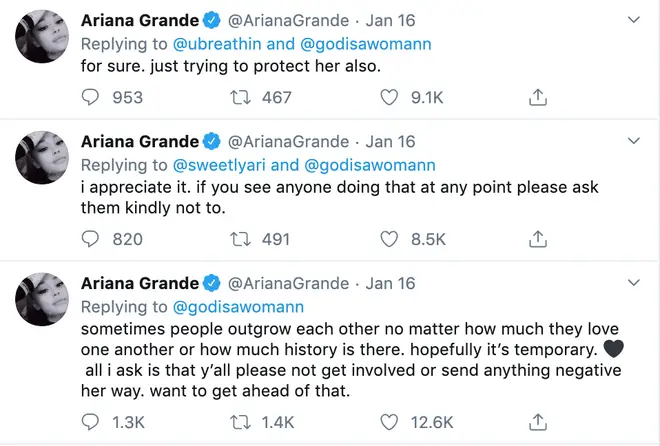 Ariana Grande explains to fans what happened between her & former close friend