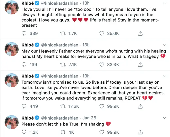 Khloé Kardashian left shaken by the news of Kobe Bryant's death