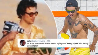 Harry Styles films 'Watermelon Sugar' music video with models on the beach