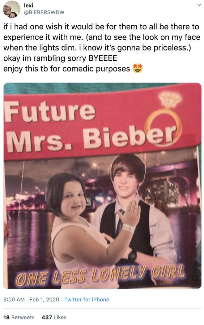 The fan shared the ultimate Belieber throwback