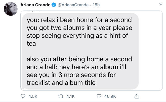 Ariana Grande jokes she has a new album on the way