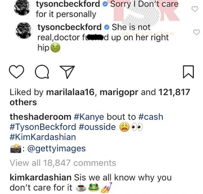 Tyson Beckford comments on a picture of Kim Kardashian