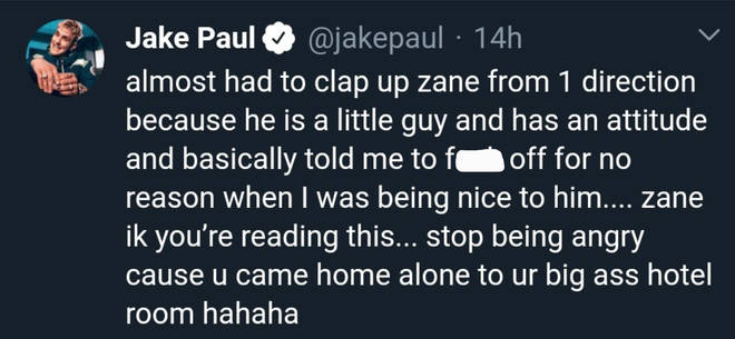 Jake Paul tweets he 'nearly had to clap Zayn' after tense run in in Vegas