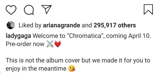 Ariana Grande likes Lady Gaga's post about new album