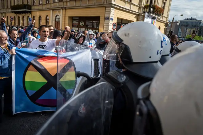 Far right extremists clash with riot police as they try to disrupt the Gay Pride parade in Lublin