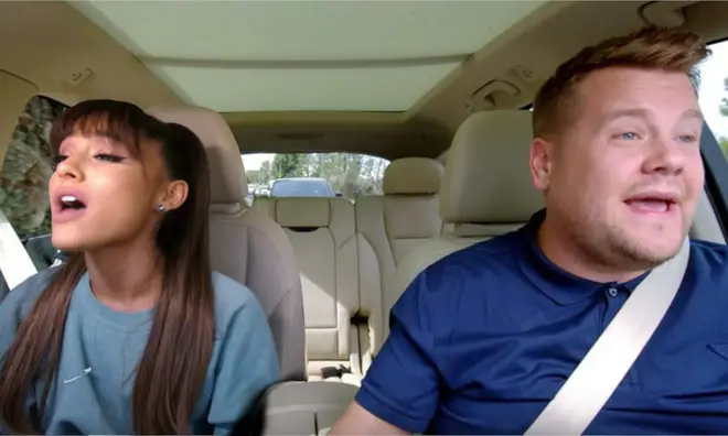 Ariana Grande and James Corden on Carpool Karaoke