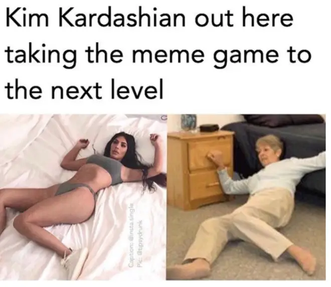 Kim Kardashian Turned Into Meme Of Woman Falling Over