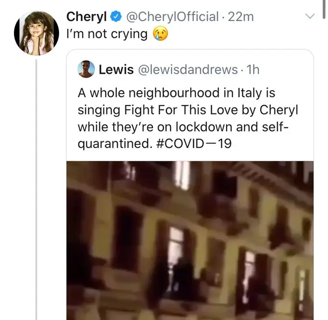 Cheryl tweets about the coronavirus outbreak
