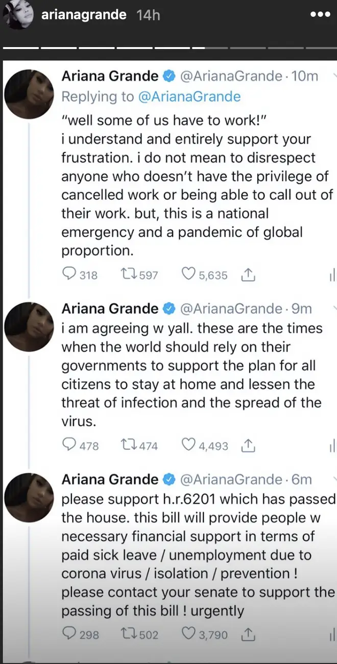 Ariana Grande advised fans to stay at home