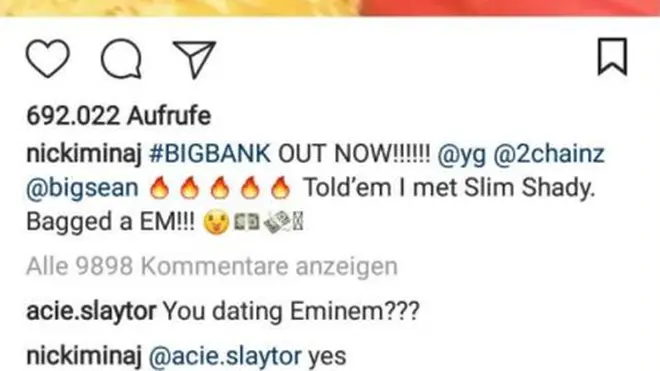 Nicki Minaj 'reveals she's dating Eminem