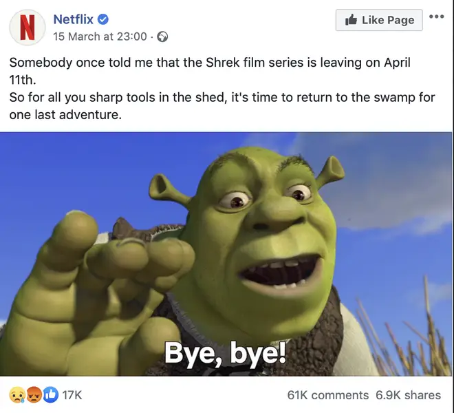 Netflix took to Facebook to make the announcement. 