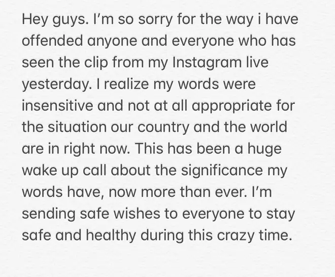 Vanessa Hudgens issued an apology for her comments on coronavirus