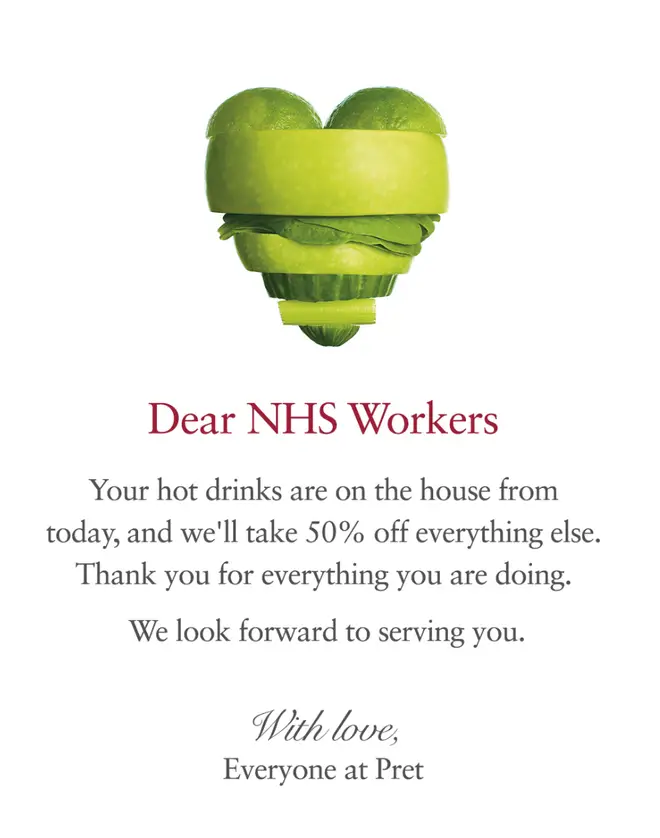 Pret announced they'll be giving NHS staff free drinks