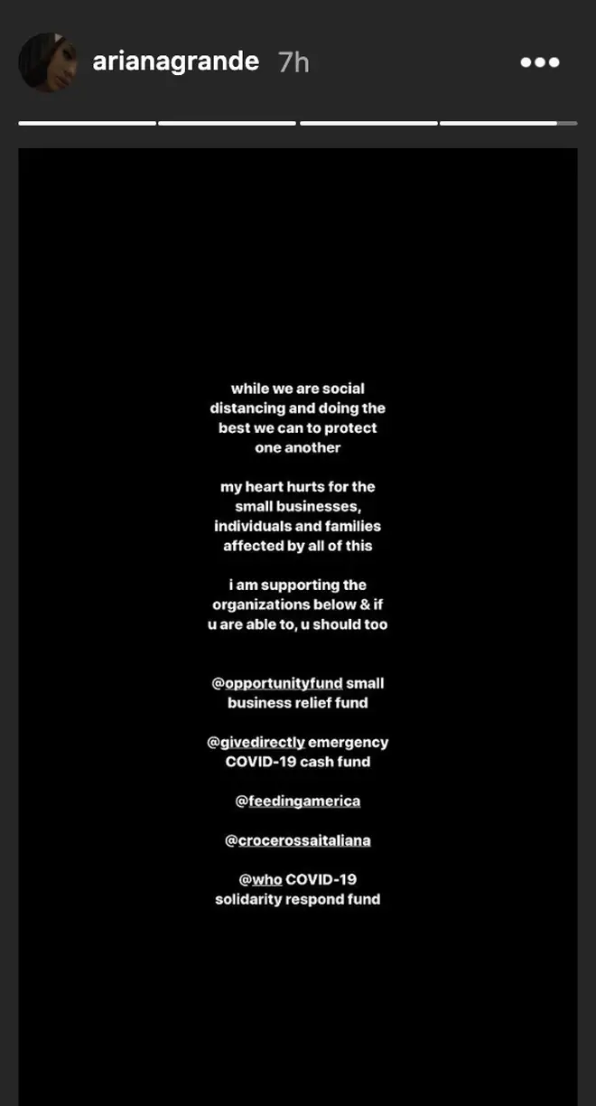 Ariana Grande made the comments on her Instagram Story.