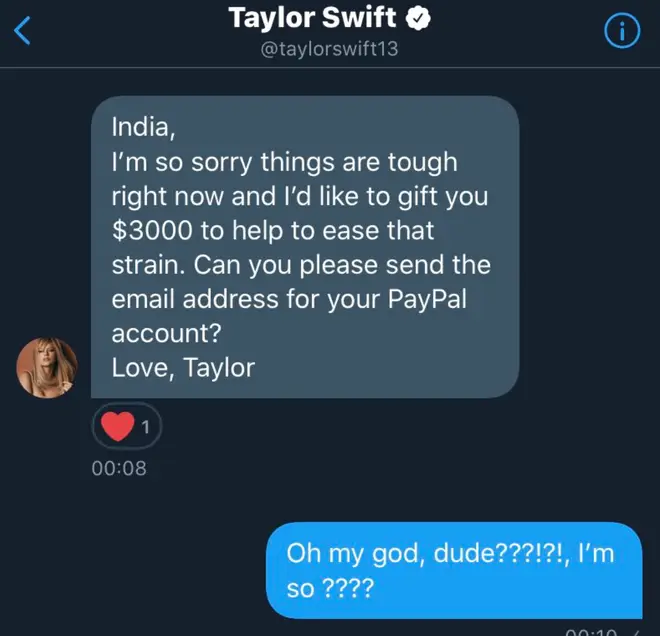 Taylor Swift directly messaged the fans in need of some financial support