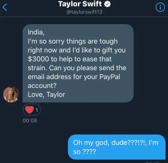 Taylor Swift DMs fan and sends them $3,000