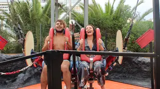 Sarah Story managed to convince a stranger to join her on the sling shot!