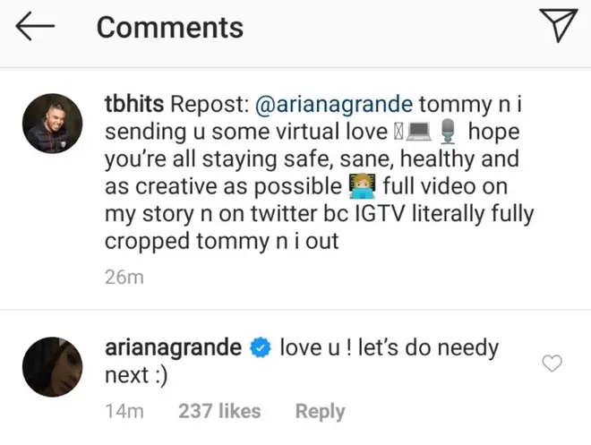 Ariana Grande asks producer Tommy Brown if they can cover 'needy' next time