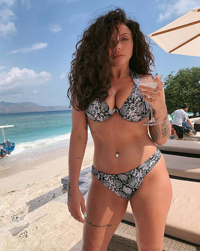 Jesy Nelson with her natural curls down on holiday last year