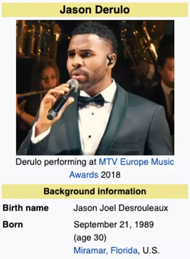 Wikipedia reveals Jason Derulo's real name