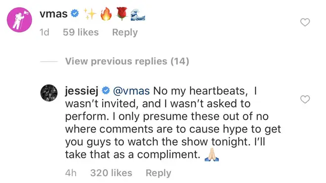 Jessie J's Response To The MTV VMAs' Instagram Comment