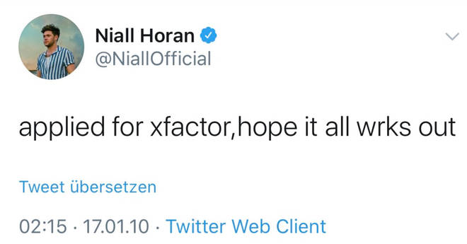 Niall Horan tweeted about applying for The X Factor in 2010