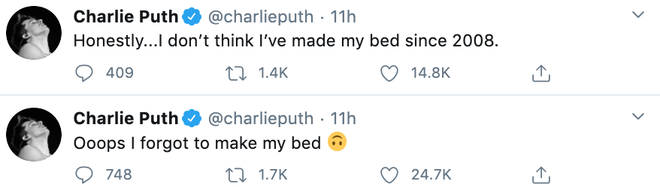 Charlie Puth joked he hasn't made his bed since 2008