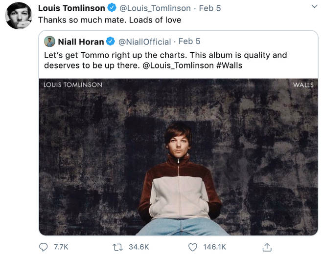 Niall Horan urged his followers to buy Louis Tomlinson's album