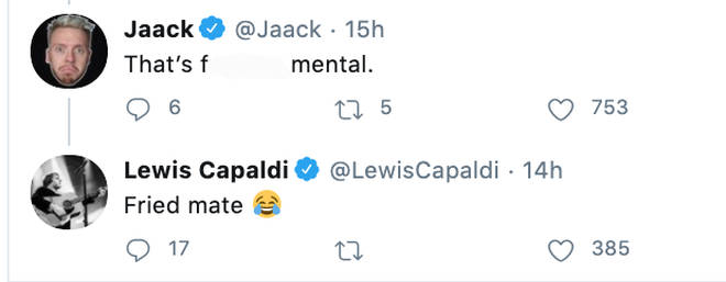 YouTuber Jaack and Lewis Capaldi on Twitter