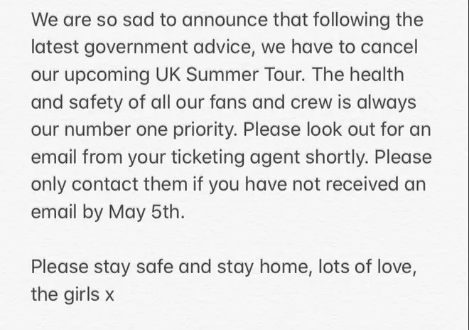 Little Mix post a statement about their Summer 2020 tour