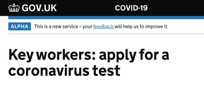 Key workers can apply online for a coronavirus test
