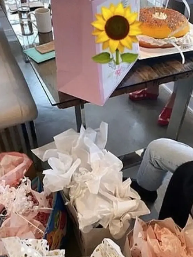 Bella Hadid posted a few pictures of blue and pink gift bags