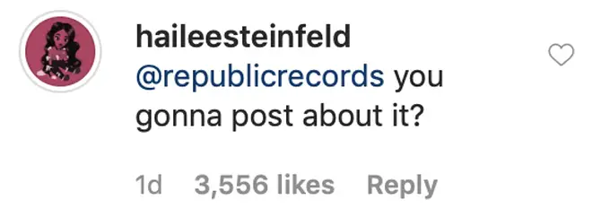 Hailee Steinfeld made a savage comment to her record label