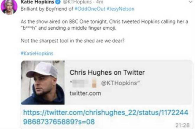Chris Hughes has previously called out Katie Hopkins on Twitter