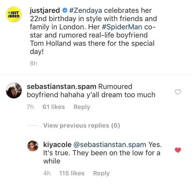 Kiya Cole comments on Instagram