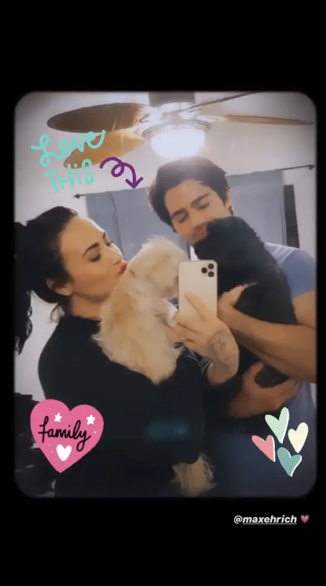 Demi Lovato and Max Ehrich shared a snap on Instagram with their pets