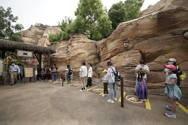 Social distancing measures are in place at Shanghai Disneyland