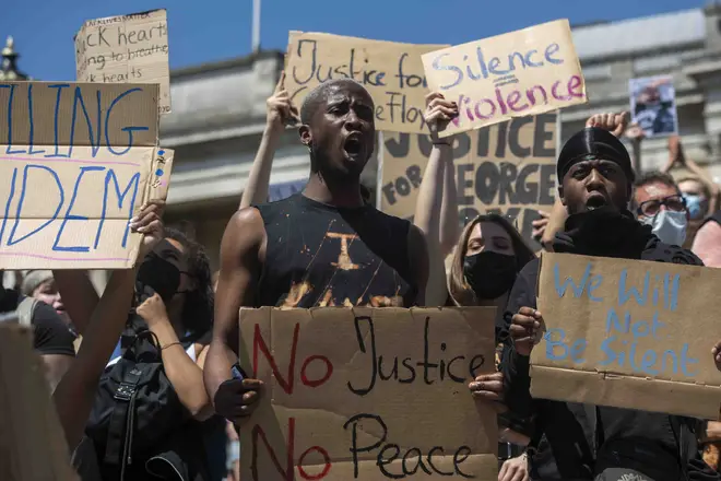 Protesters in London's Trafalgar Square