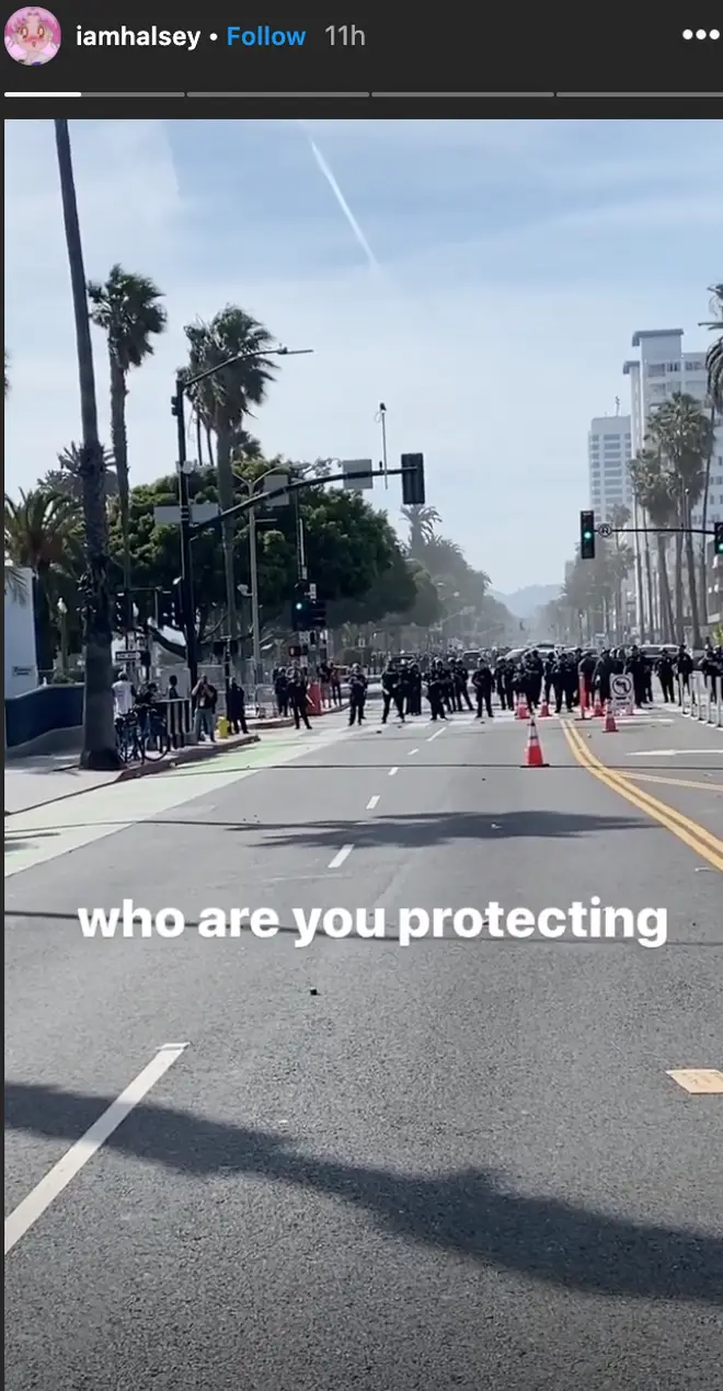 Halsey posted a picture from the front line of the protests in LA
