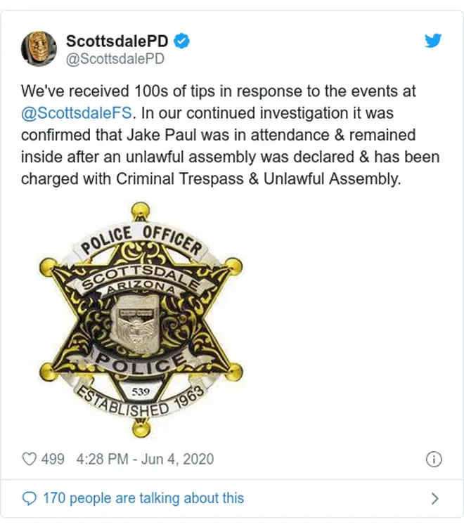 Scottsdale PD claimed they'd received hundreds of tips about Jake Paul