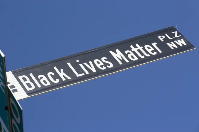 The BLM Plaza sign was put up on 16th street