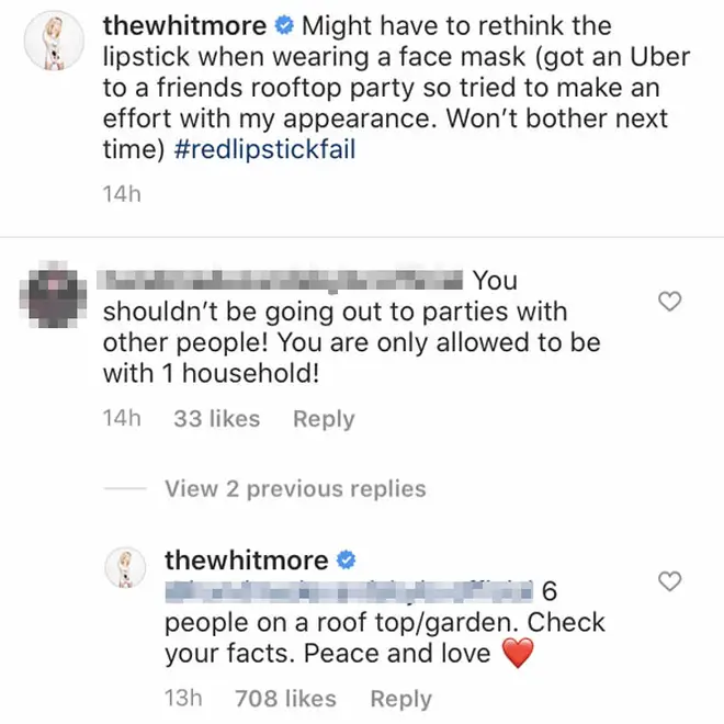 Laura Whitmore replied to the fan accusing her of flouting social distancing guidelines